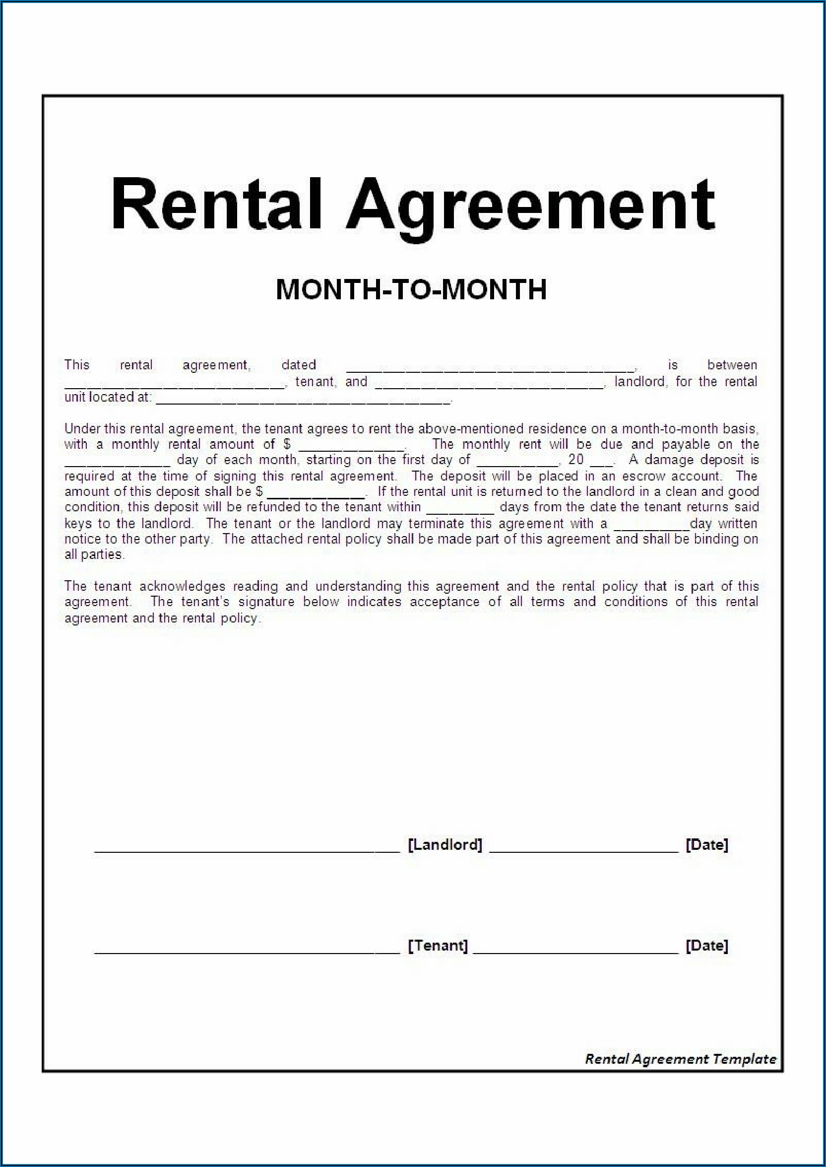 Free Month To Month Room Rental Agreement Form