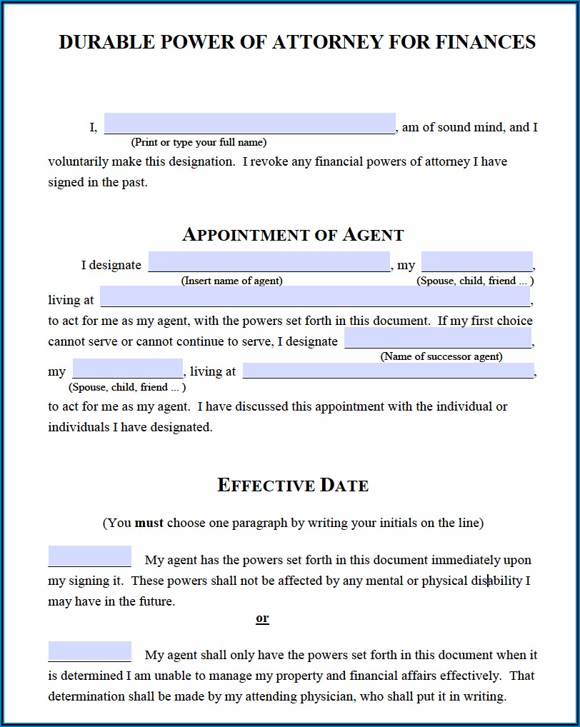 Free Printable Blank Durable Power Of Attorney Form