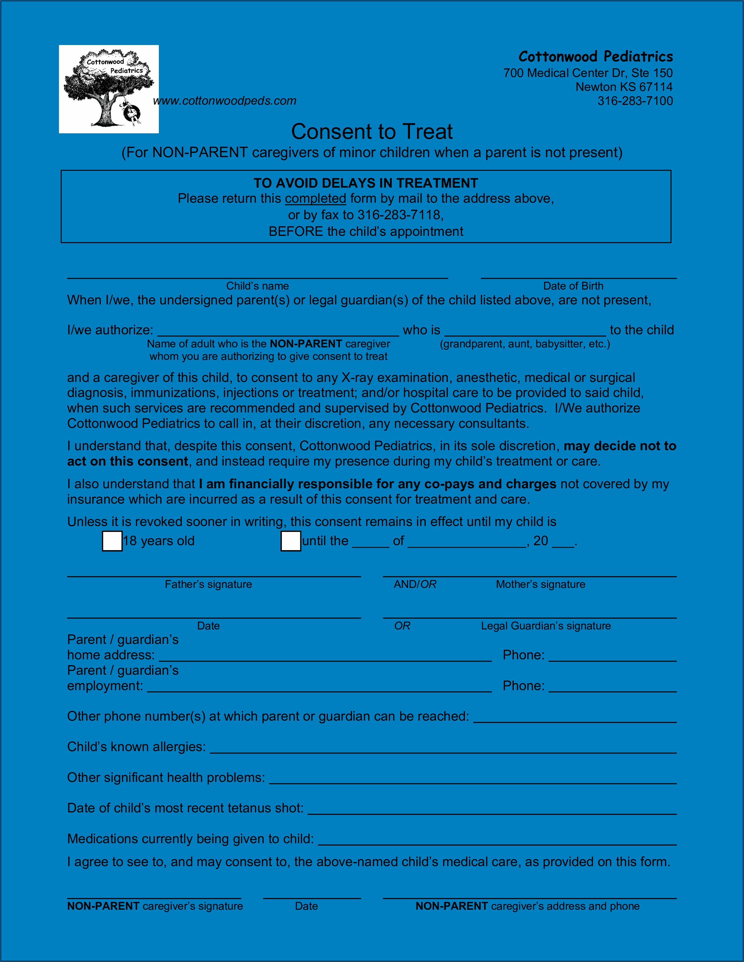 Free Printable Child Medical Consent Form For Grandparents Word