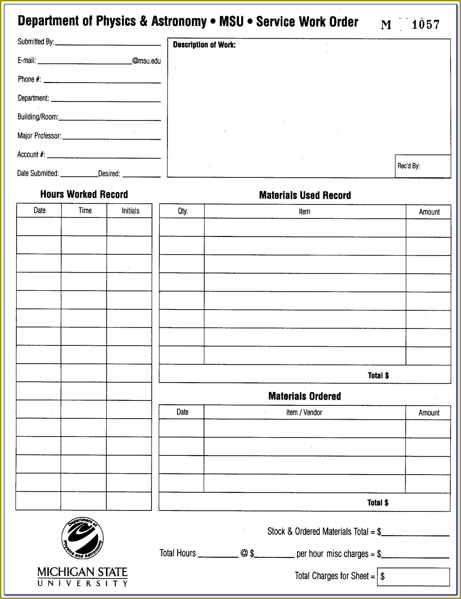 Free Printable Maintenance Work Order Forms