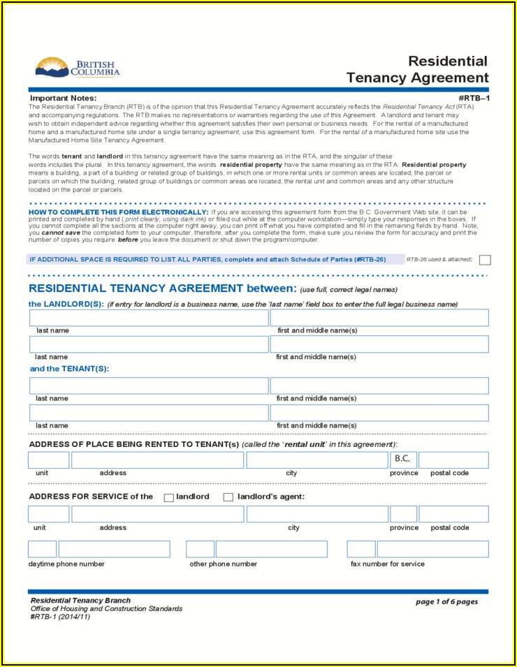 Free Rental Application Form Bc