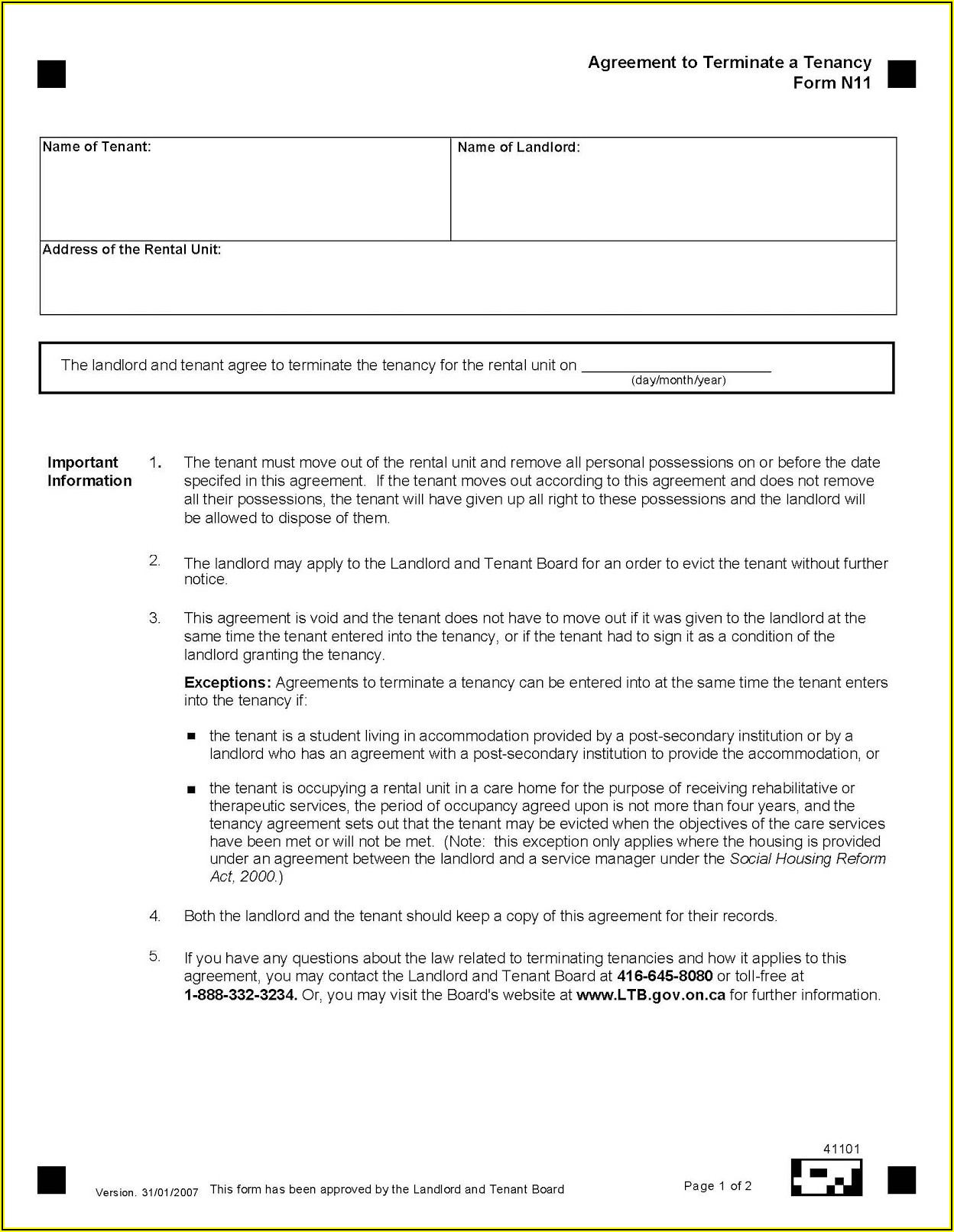 Free Rental Application Form Ontario