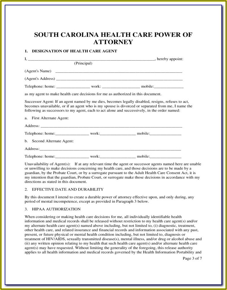 Free Sc Medical Power Of Attorney Form