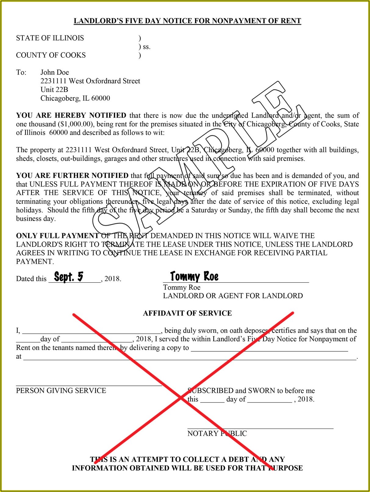 Illinois Landlord Eviction Notice Form