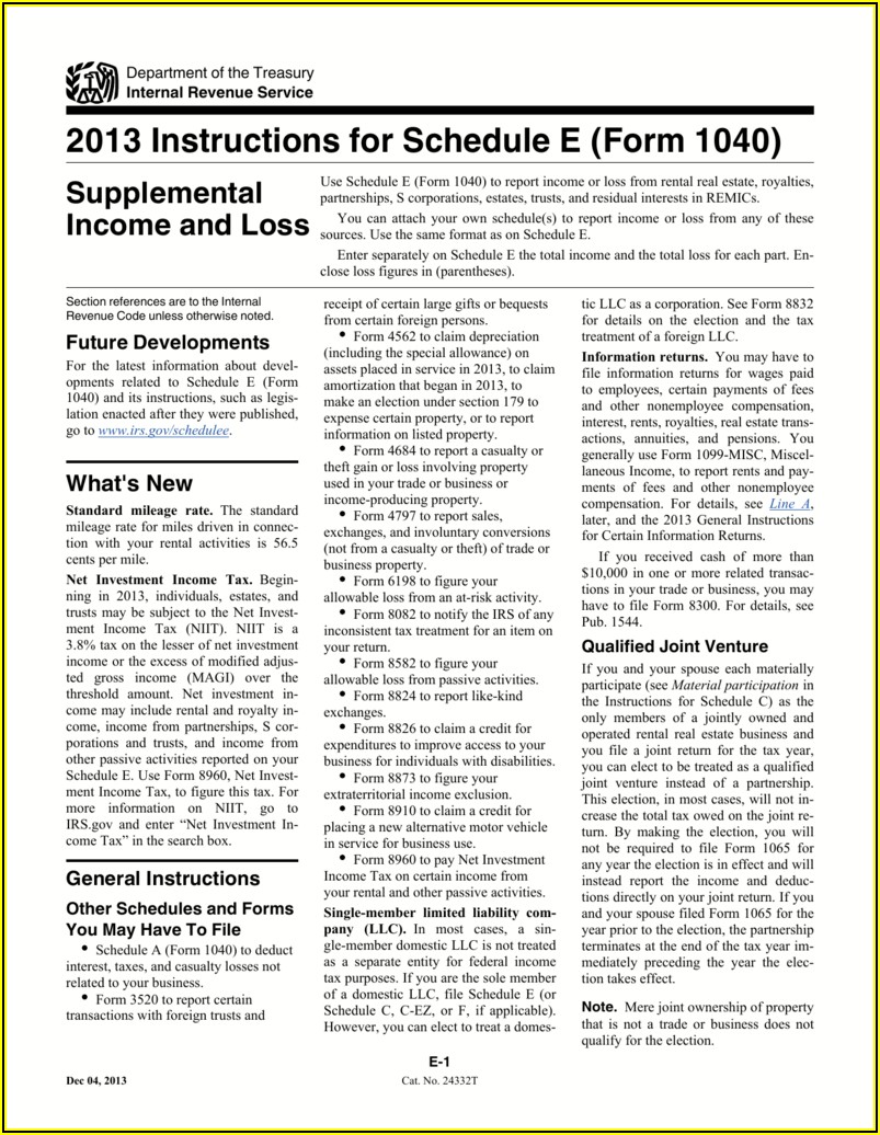 Irs Form 1040 Schedule E 2014