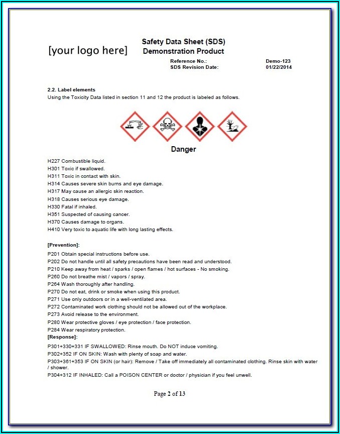 Osha Safety Data Sheet Example