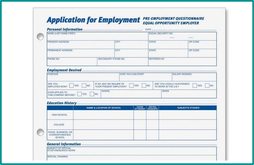 Printable Pdf Employment Application Template