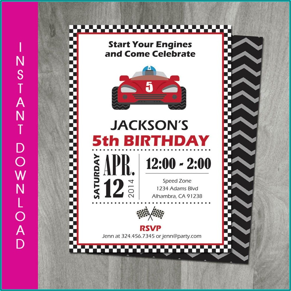 Race Car Birthday Invitation Template Free Download