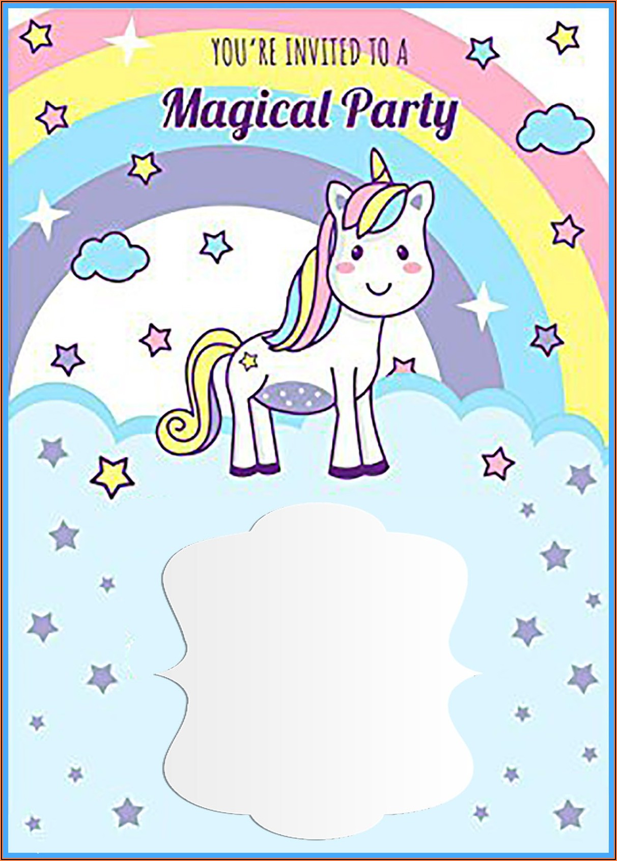 7th Birthday Invitation Layout Unicorn Theme