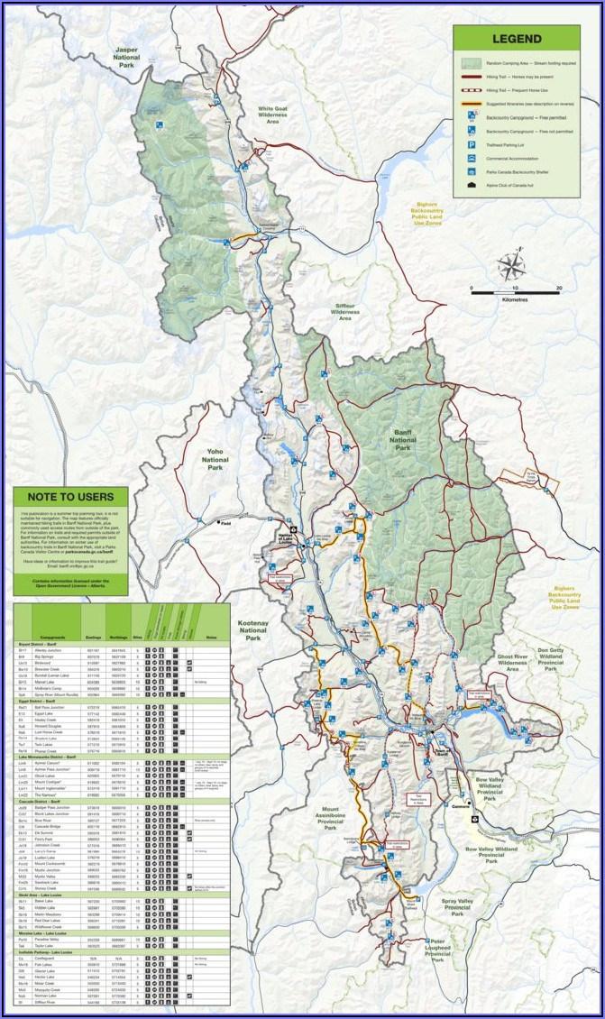 Banff National Park Backcountry Trail Map