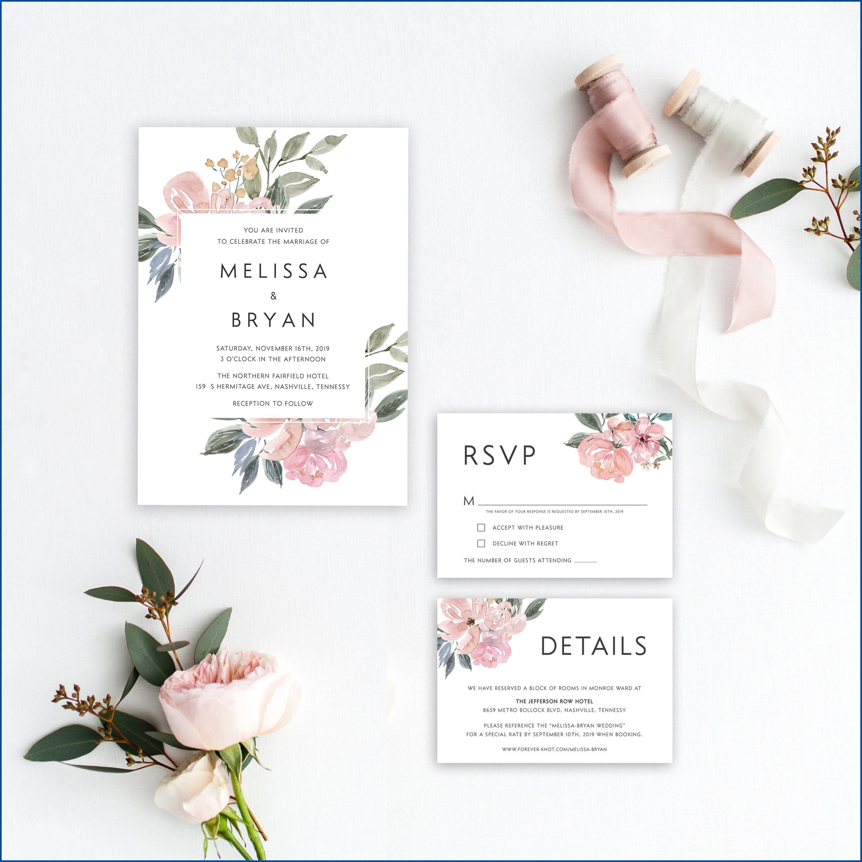 Blush Pink Floral Wedding Invitations