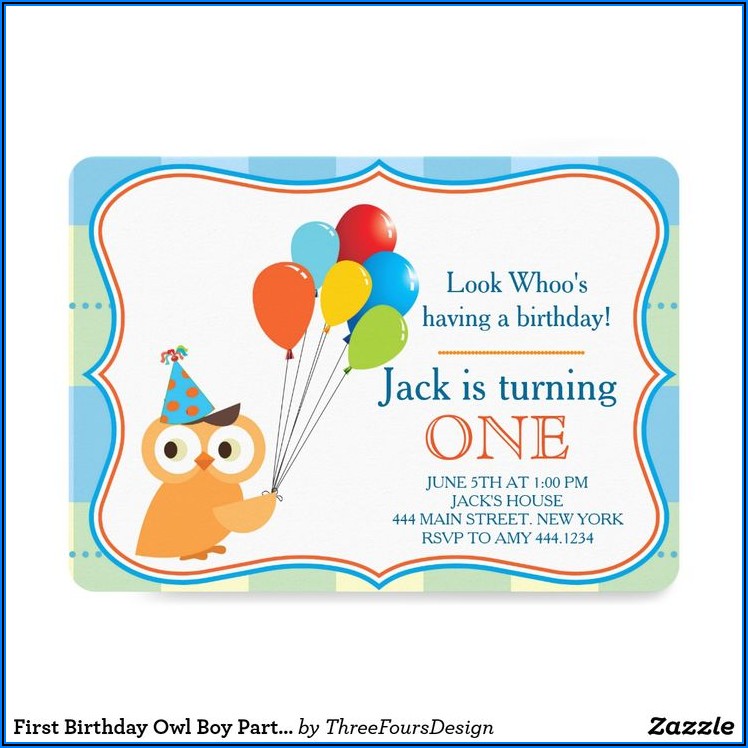 Boy Owl First Birthday Invitations