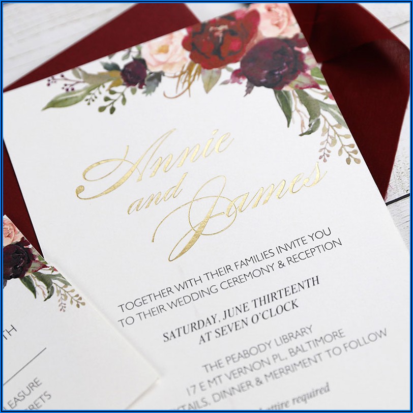 Burgundy And Blush Floral Wedding Invitations