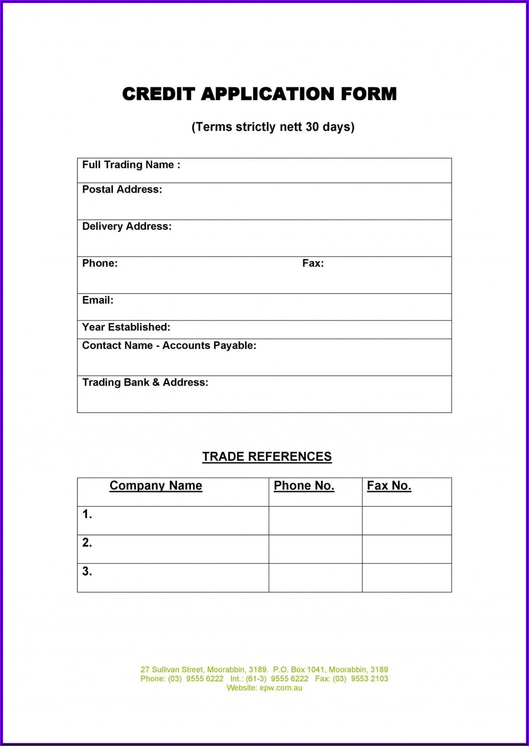 Business Credit Application Form Template Australia