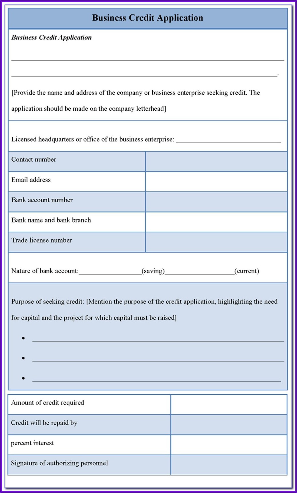 Business Credit Application Form Template South Africa