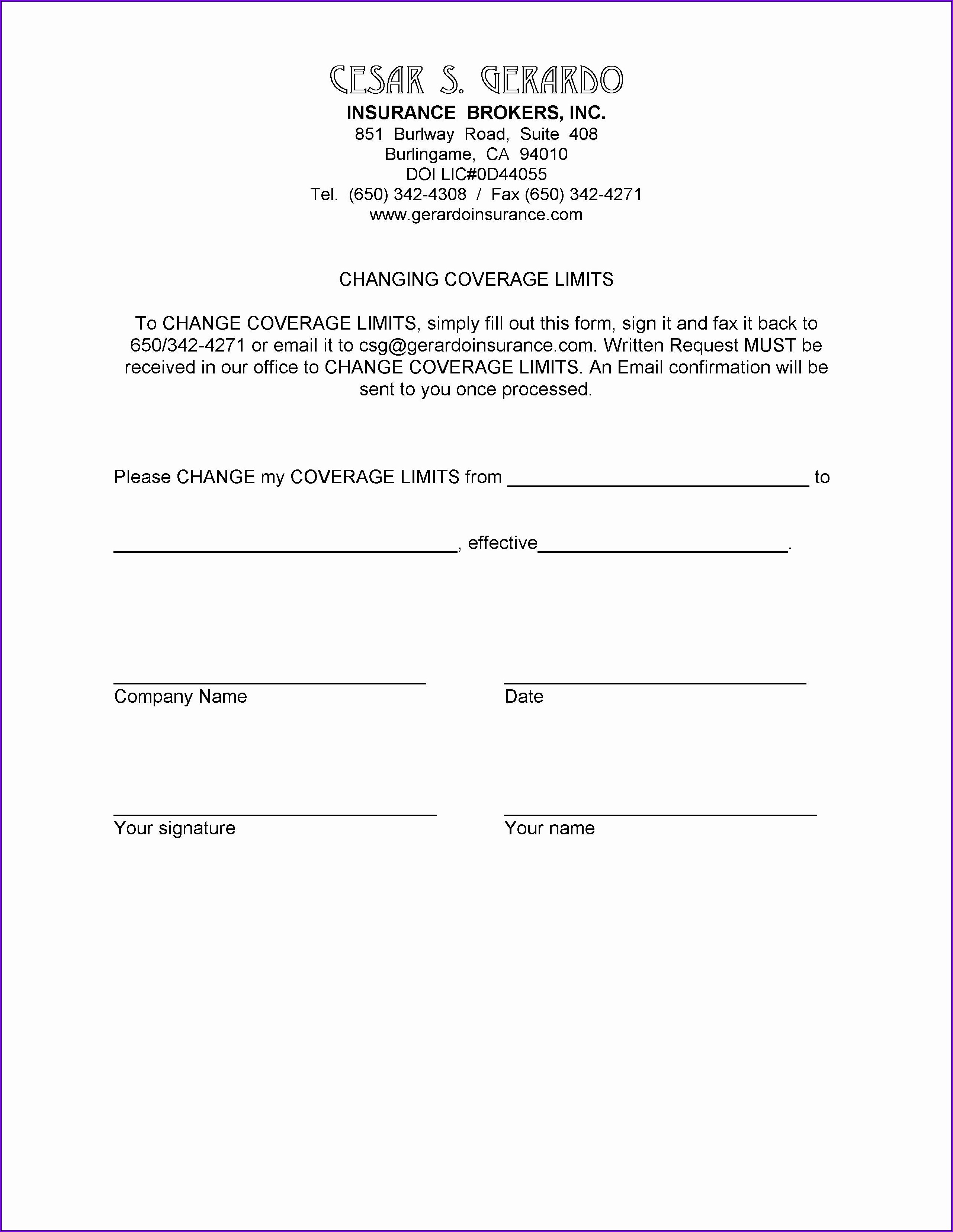 Certificate Of Liability Insurance Request Form