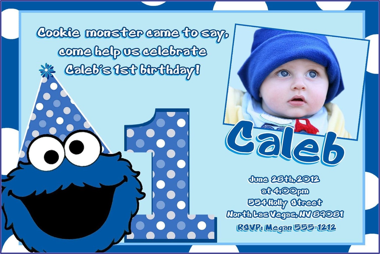 Cookie Monster 1st Birthday Party Invitations