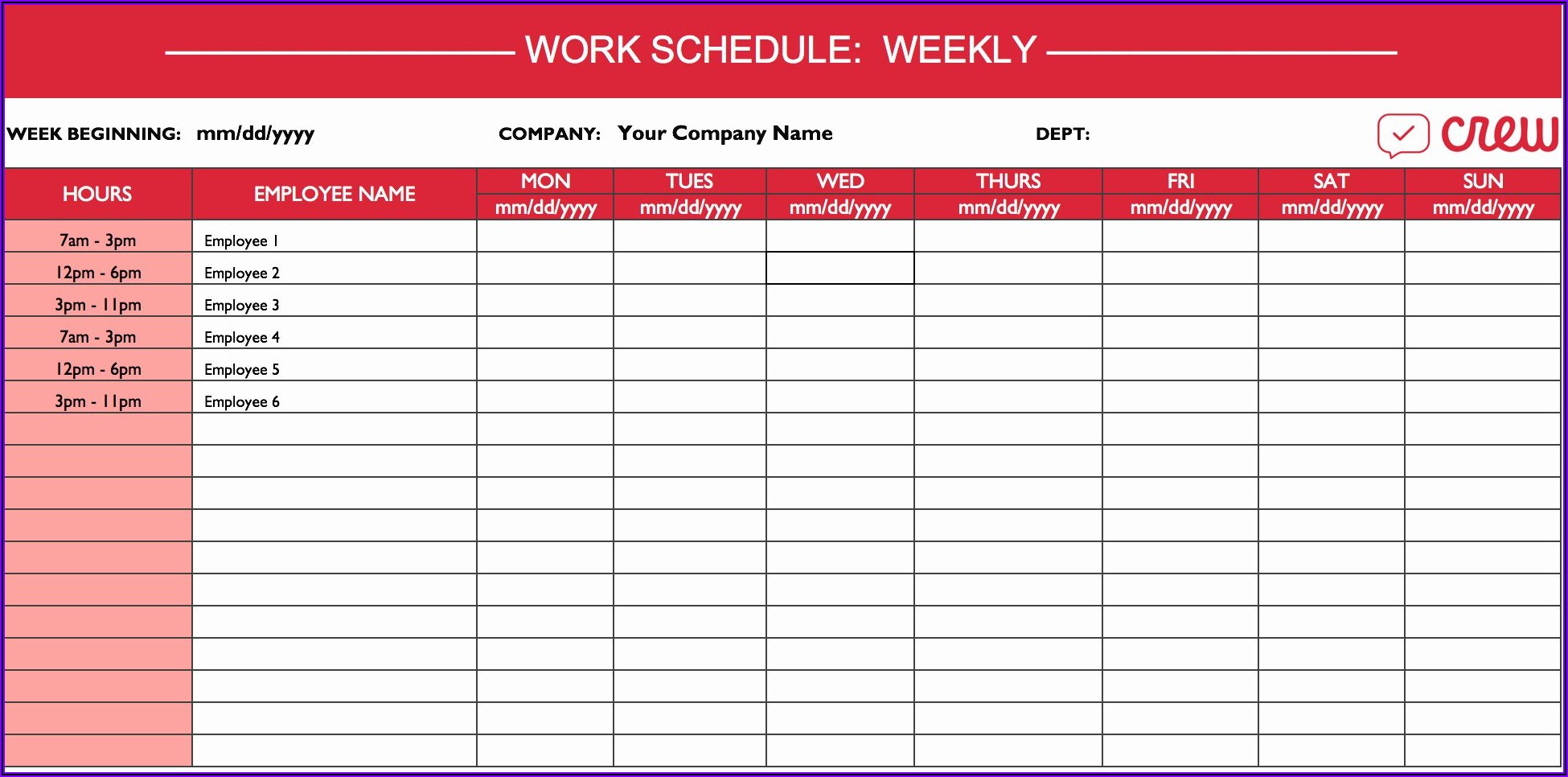 Employee Daily Work Schedule Template Excel