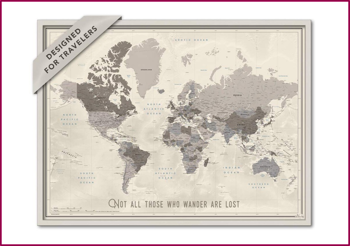 Framed Push Pin World Travel Map