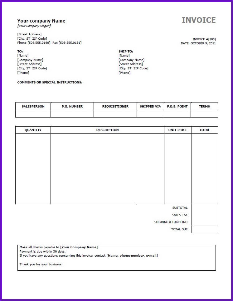 Free Invoice Templates For Word 2007