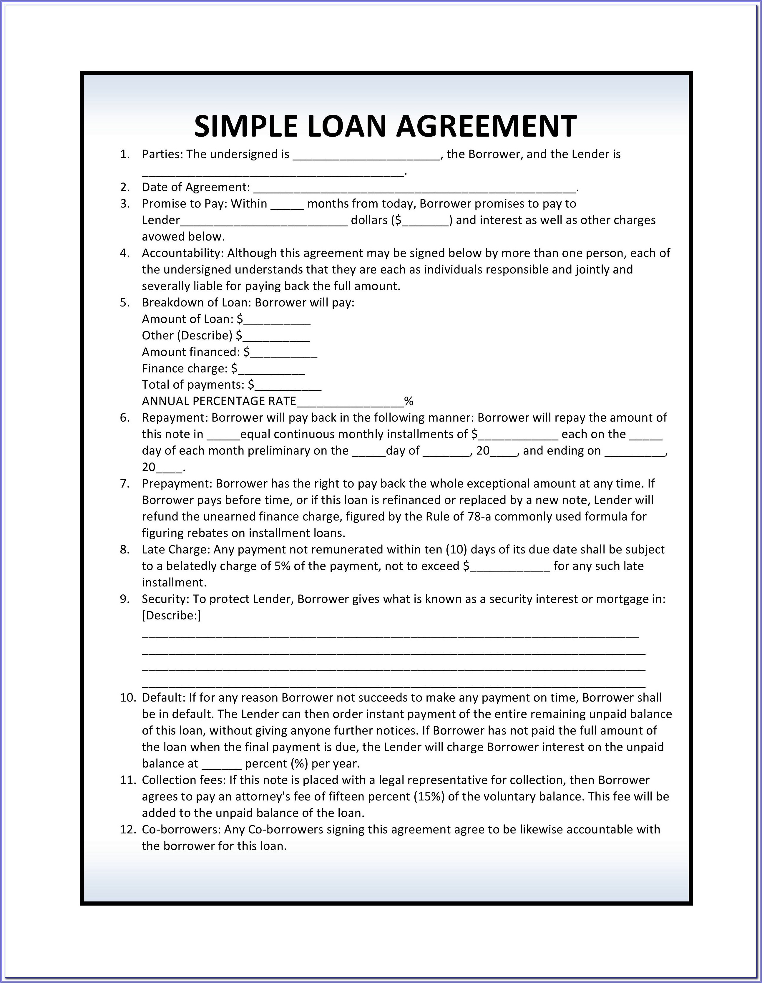 Free Online Loan Agreement Forms