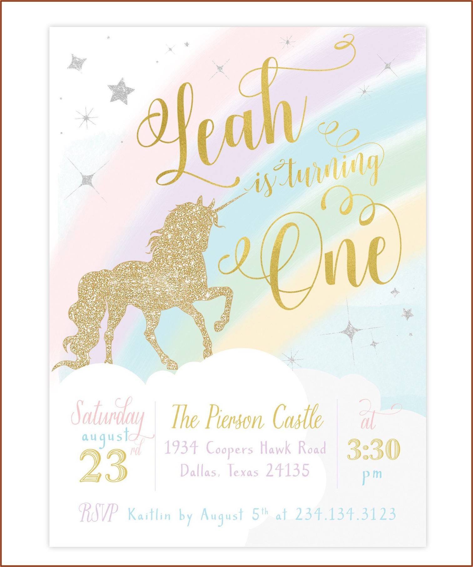 Free Unicorn First Birthday Invitation