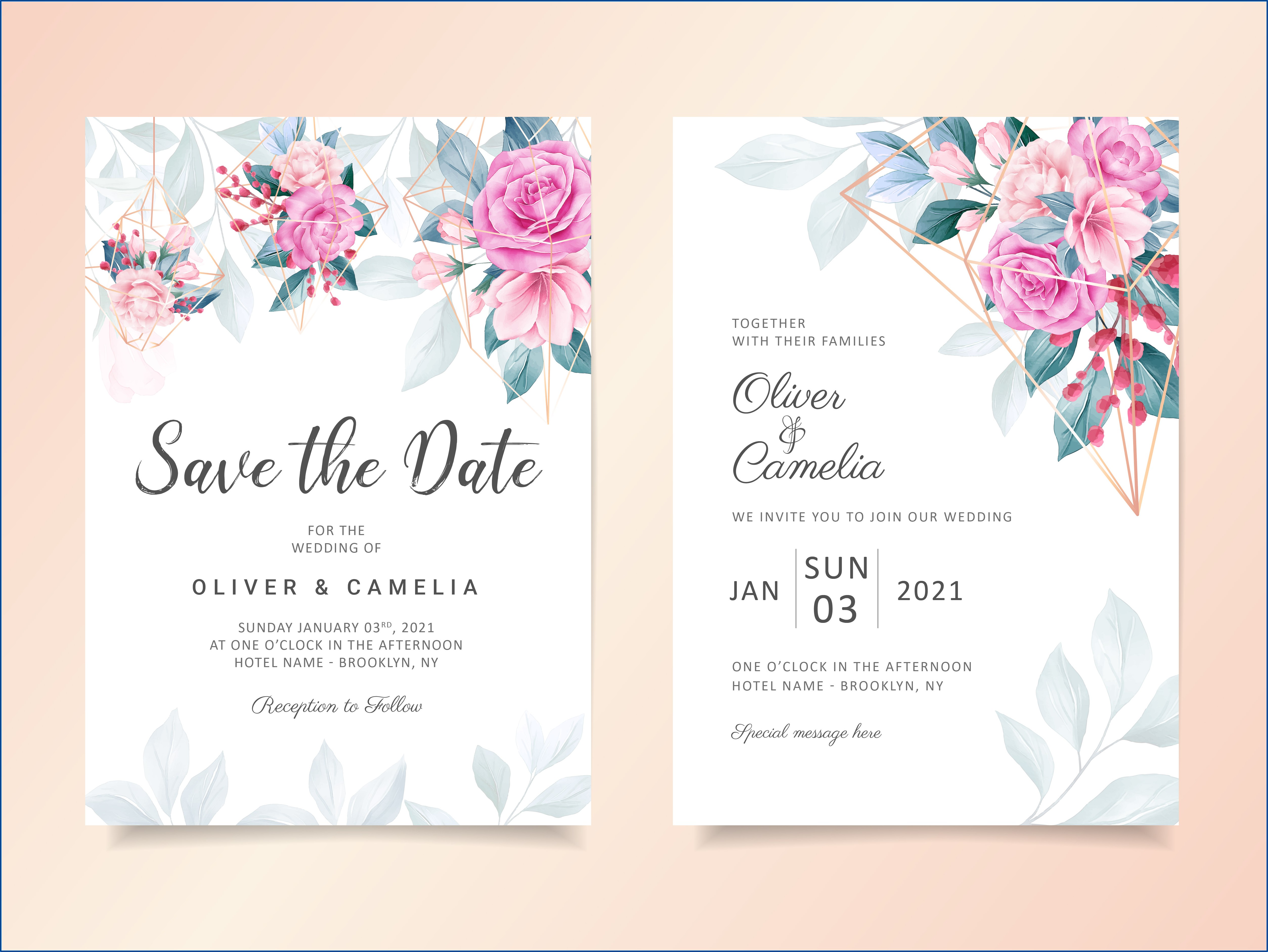 Geometric Floral Wedding Invitation