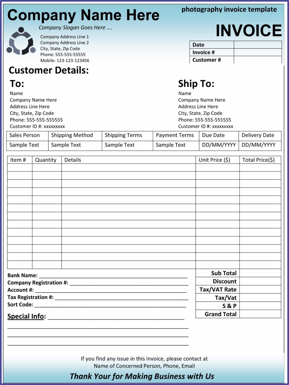 Invoice Format For Builders