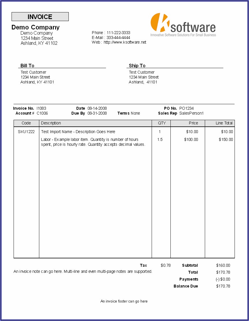Invoice Services Rendered Template