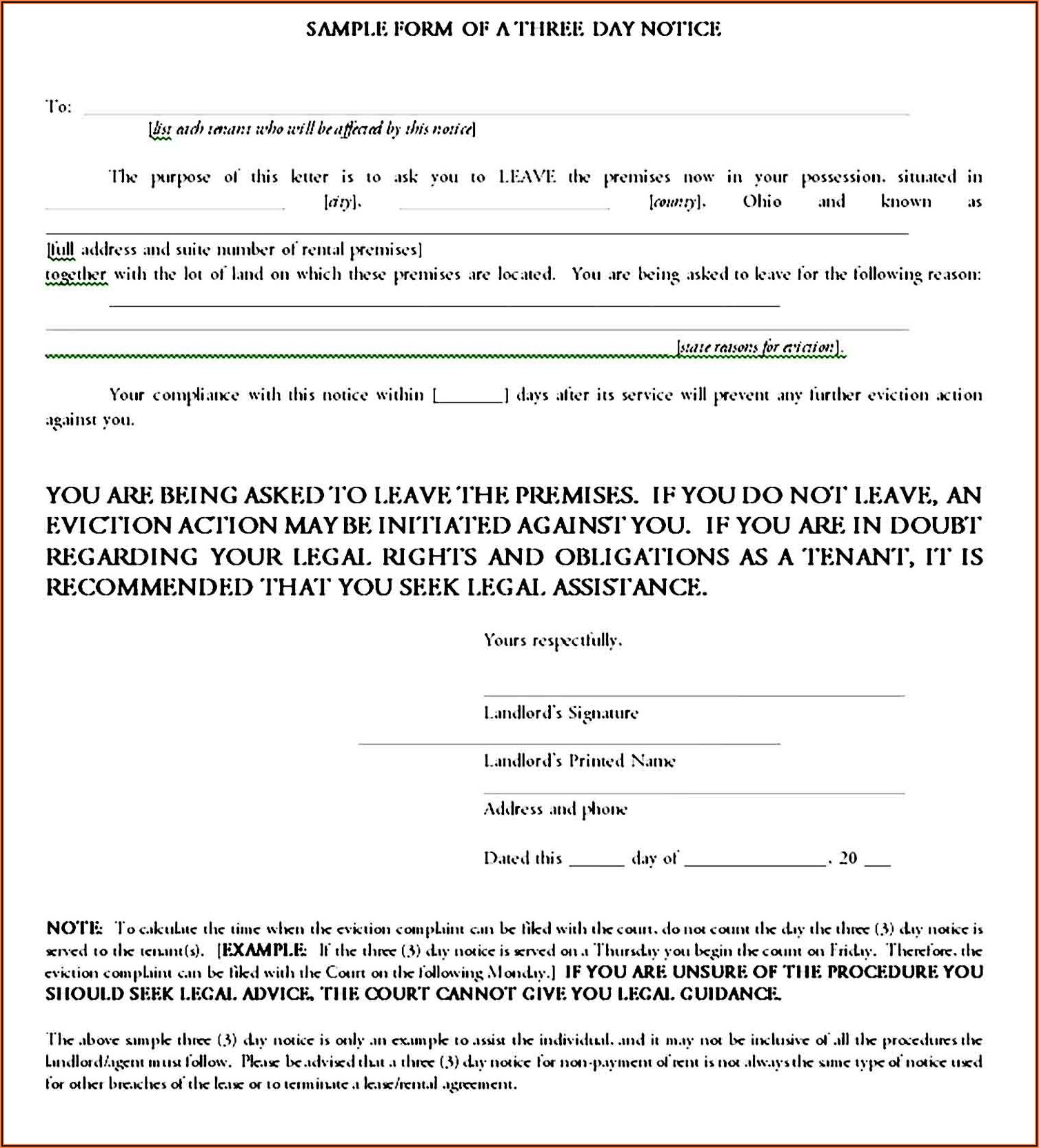 Landlord Eviction Notice Sample