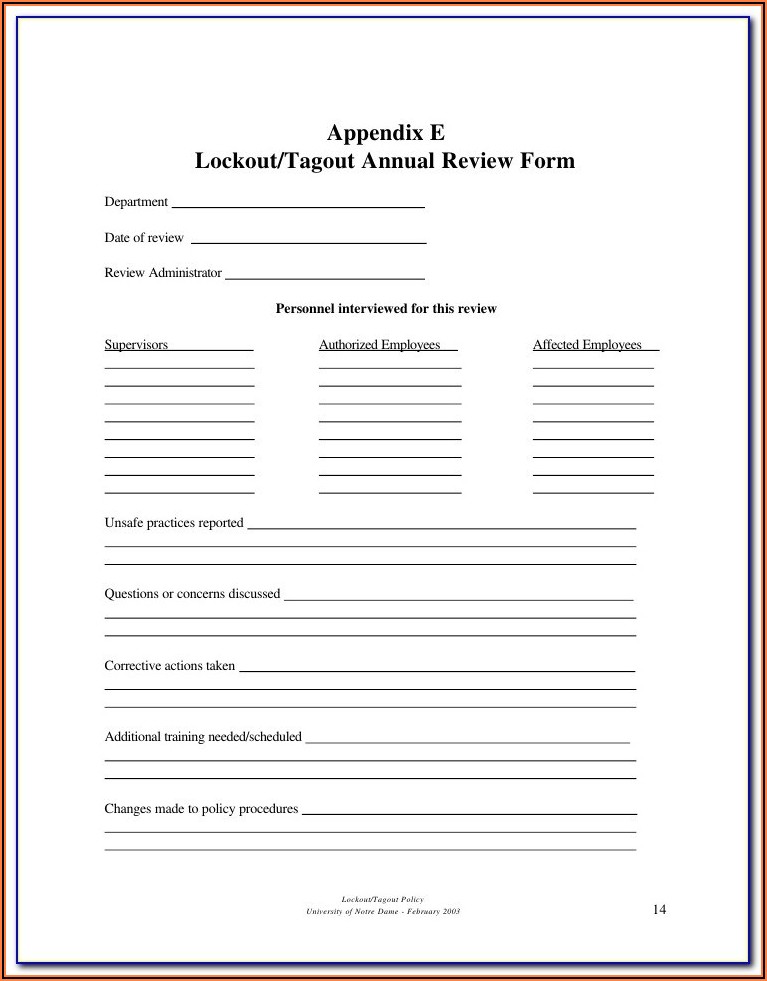Lockout Tagout Certification Form