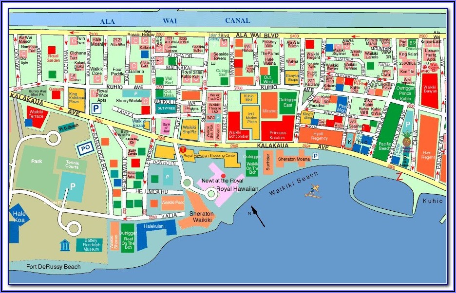 Map Of Beachfront Hotels Waikiki Beach