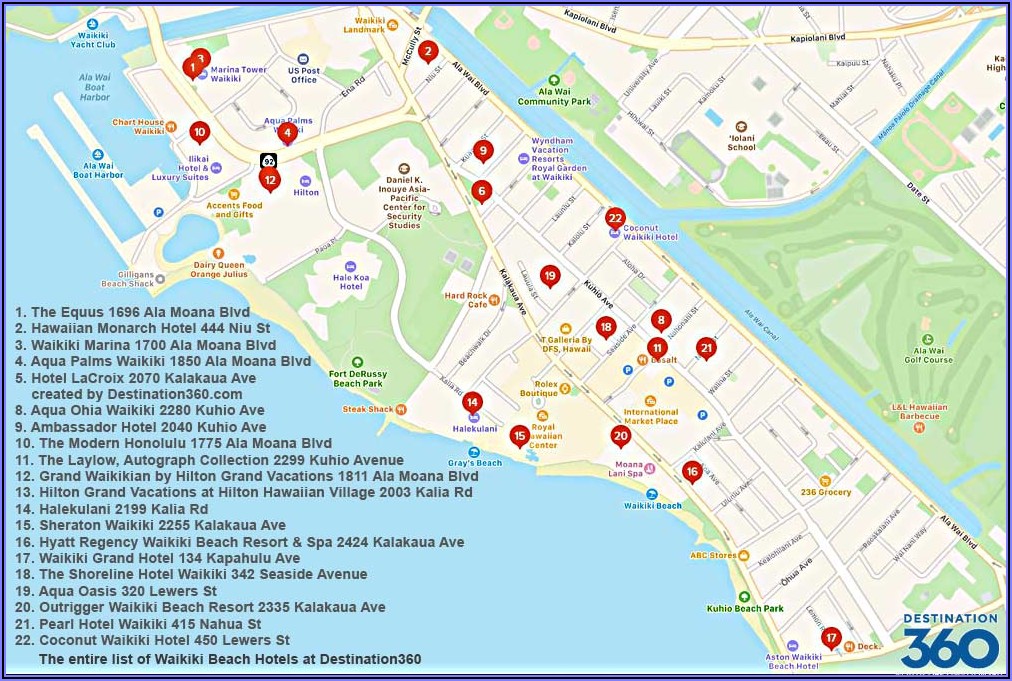 Map Of Hilton Hotels Waikiki