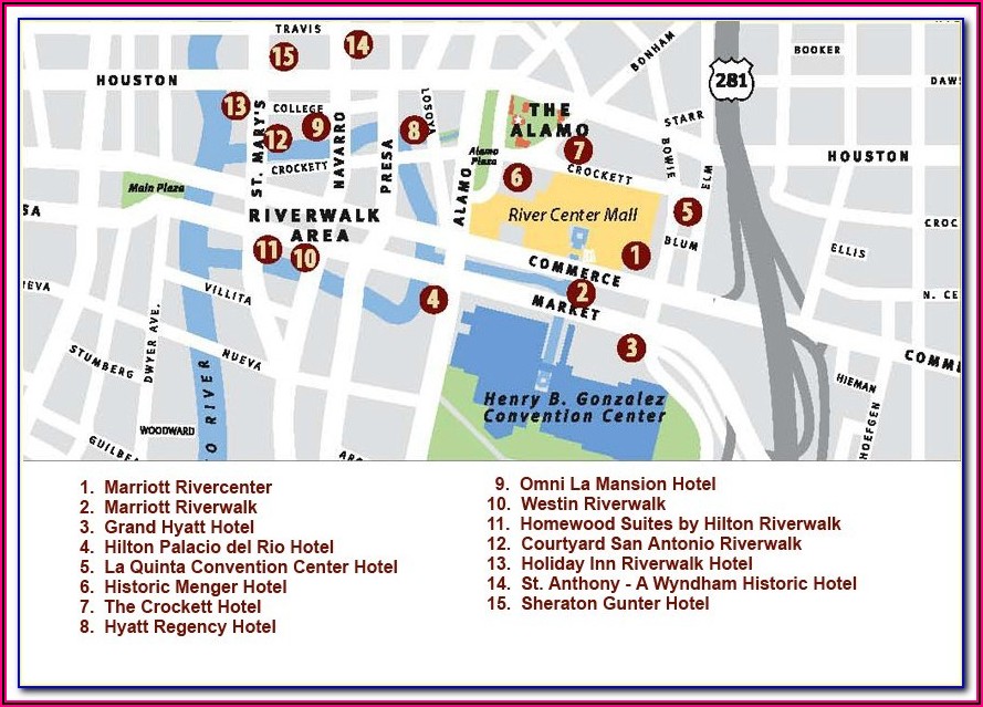 Map Of Riverwalk San Antonio Hotels
