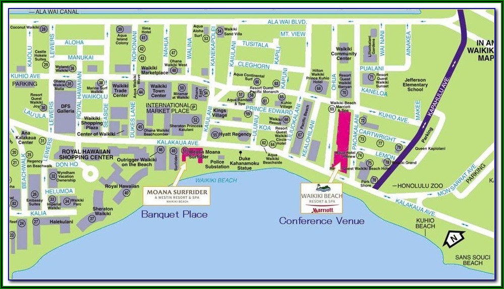 Map Of Waikiki Beach Showing Hotels