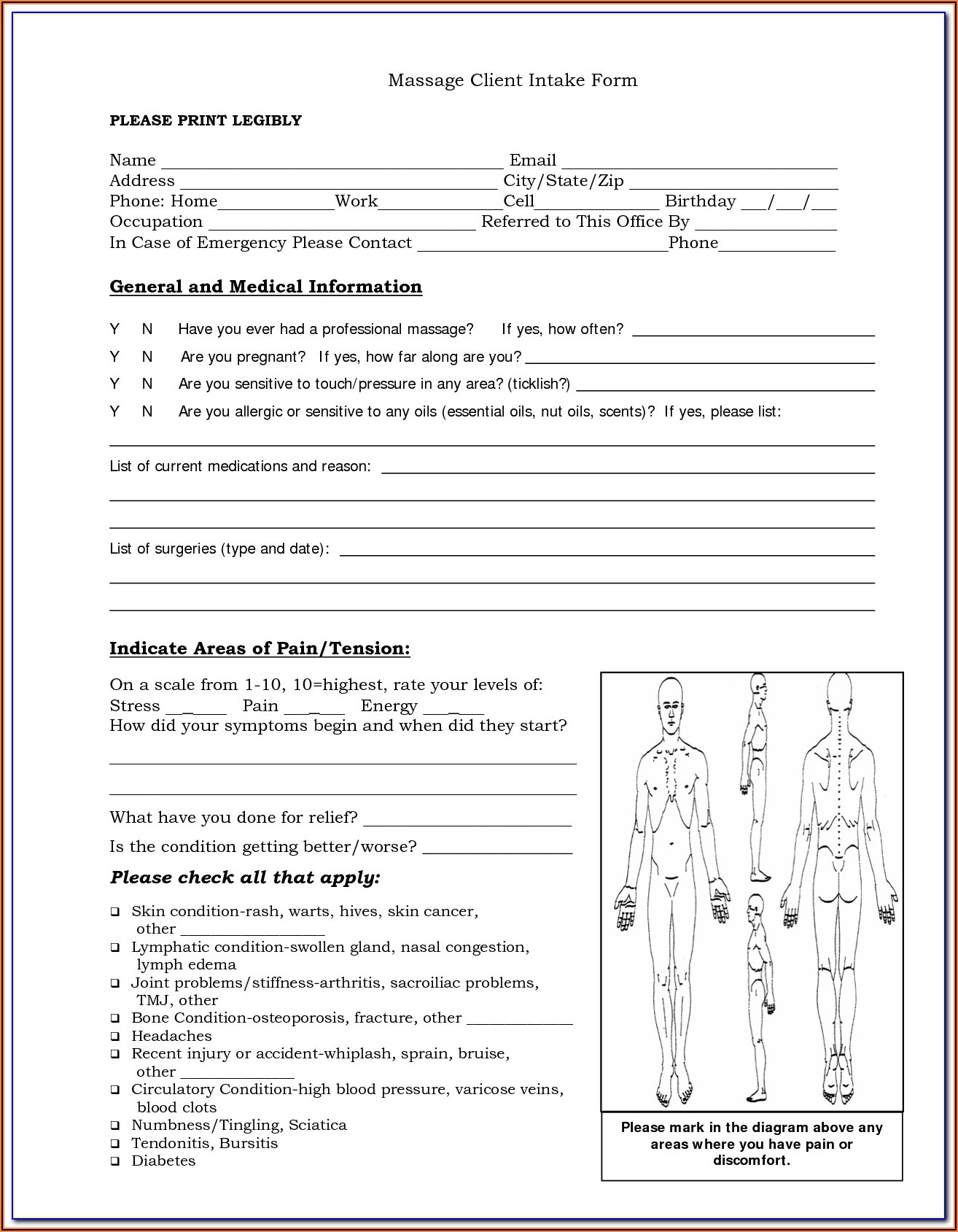 Massage Therapy Intake Forms Free