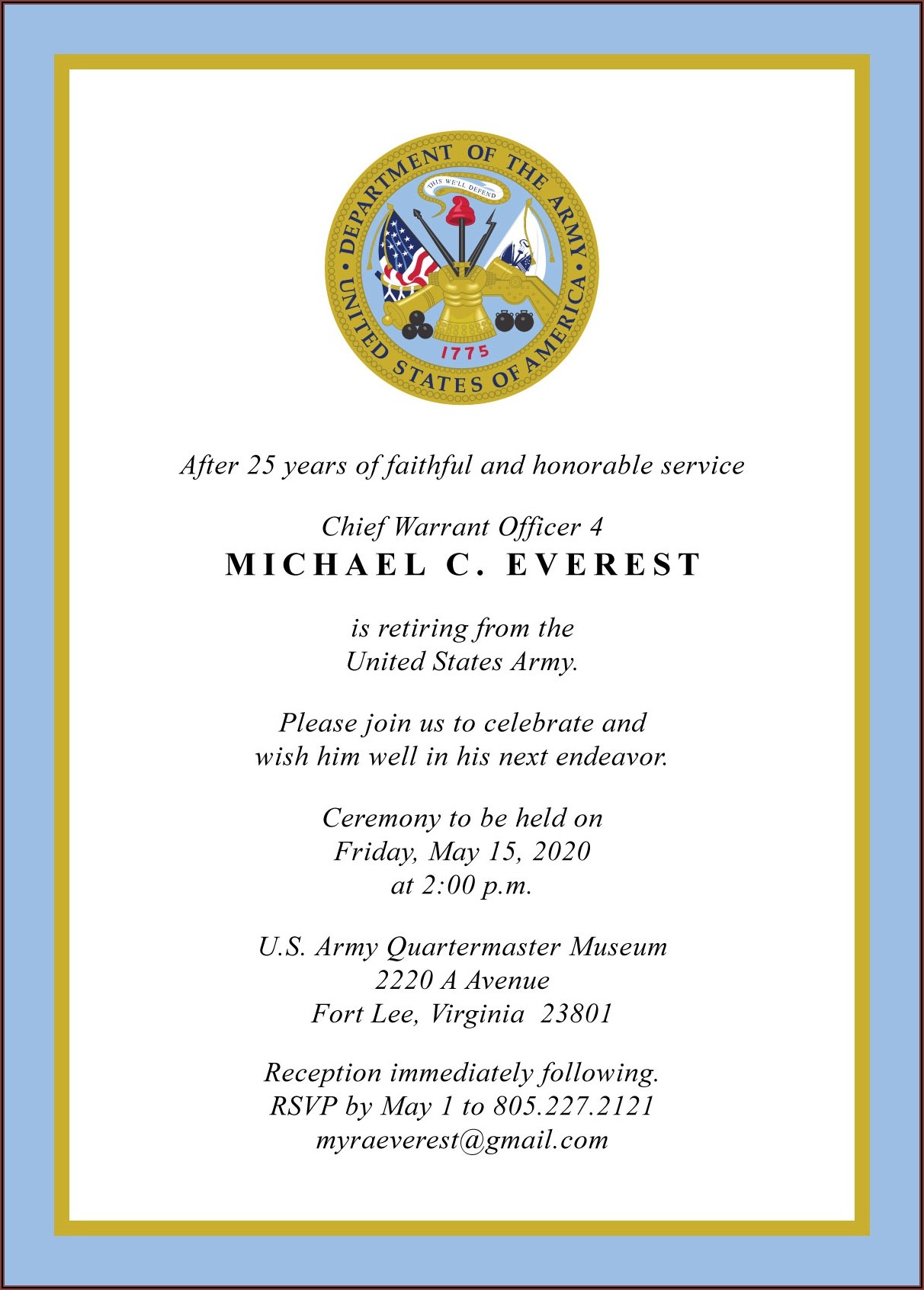 Military Retirement Ceremony Invitation Wording