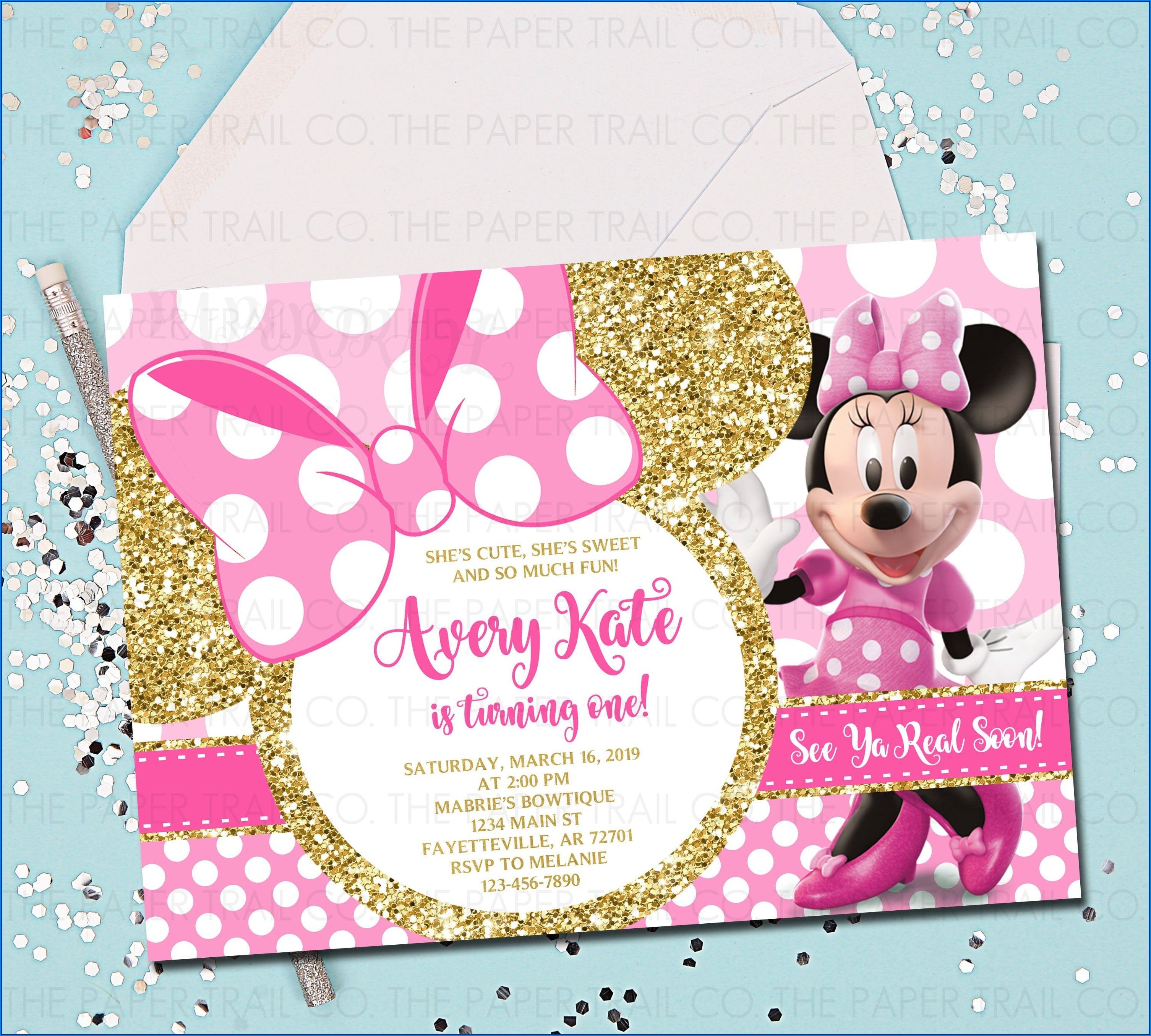 Minnie Mouse 1st Birthday Invitations Pink And Gold