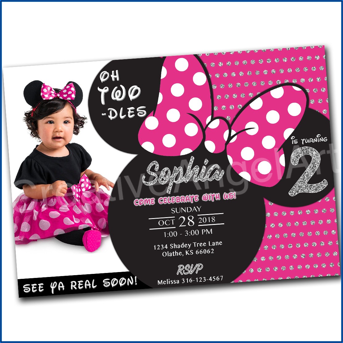 Minnie Mouse Birthday Invitation With Photo