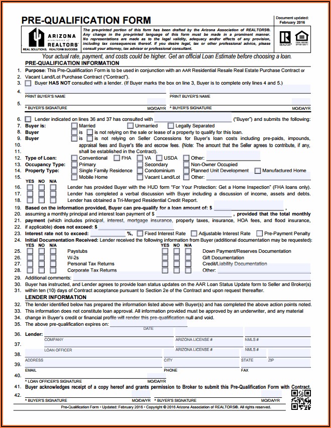 Mortgage Prequalification Form