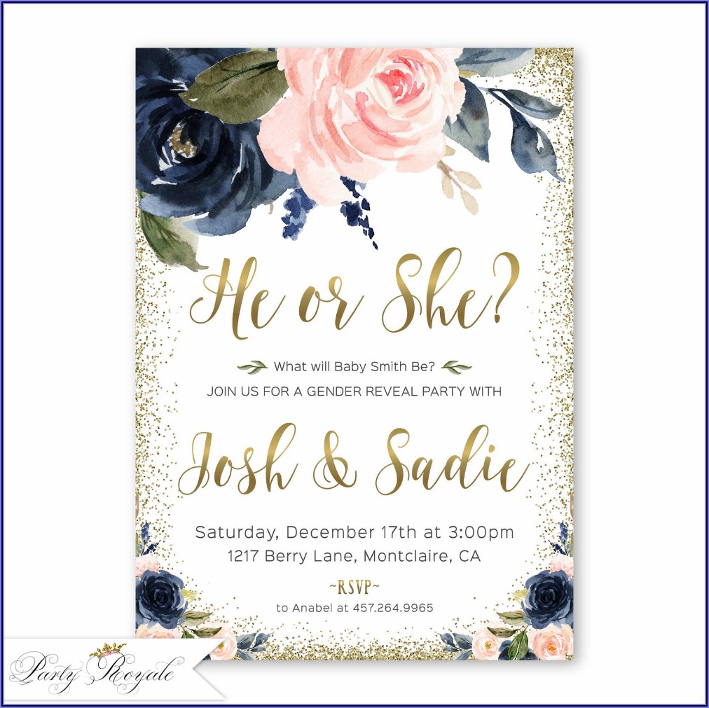 Navy And Rose Gold Gender Reveal Invitations