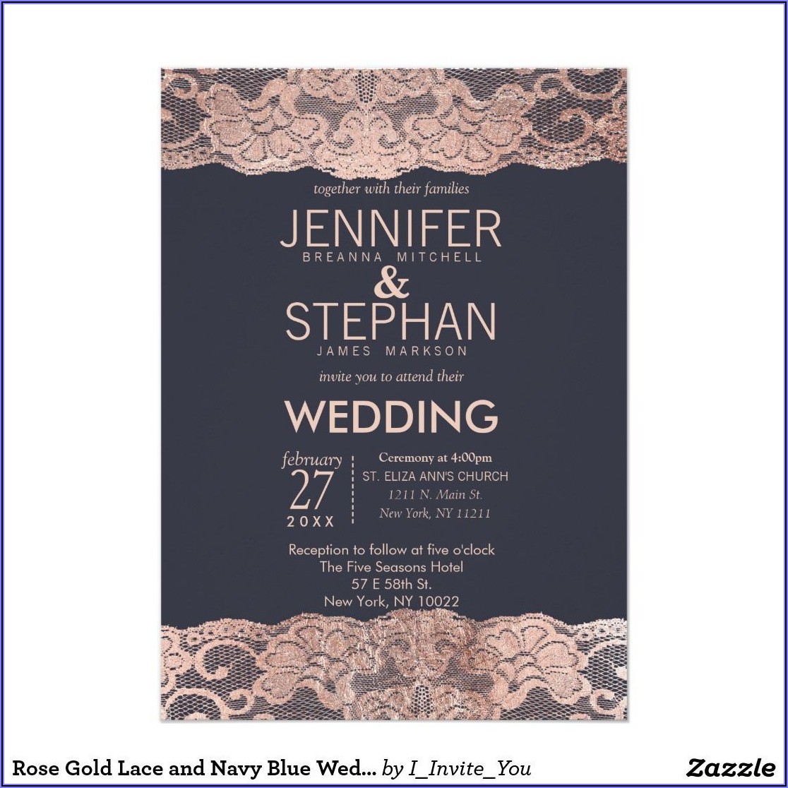 Navy Blue And Rose Gold Invitations