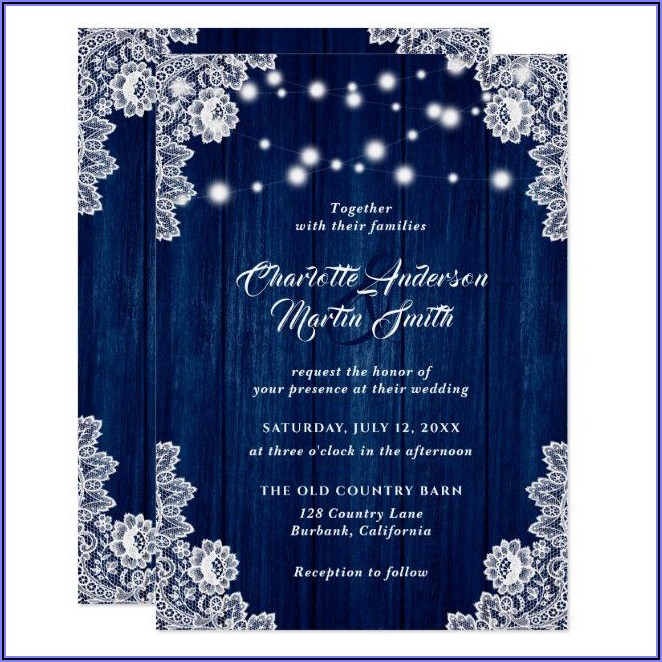 Navy Blue Lace Wedding Invitations