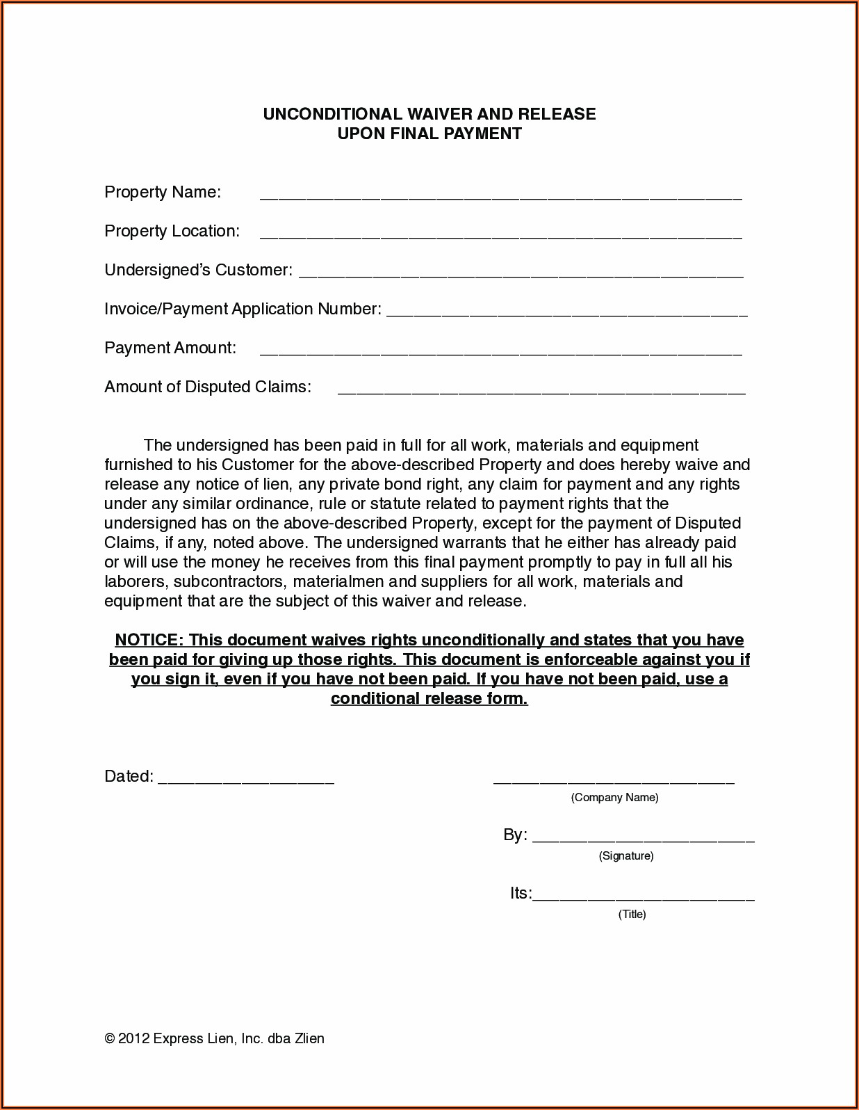 Nevada Construction Lien Release Form