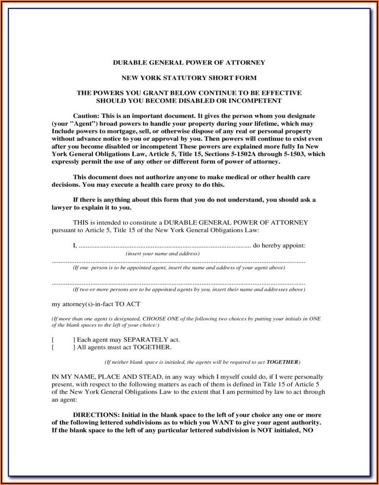 Nys Power Of Attorney Form 2020