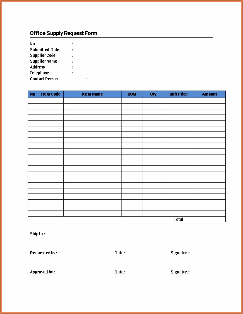 Office Supply Form Template