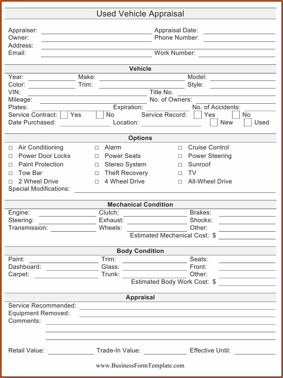 Ontario Auto Appraisal Form