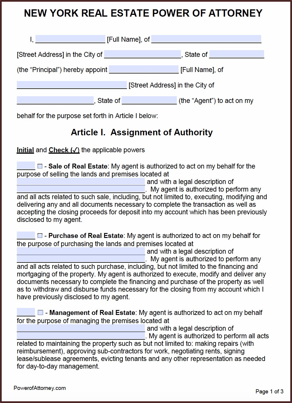 Power Of Attorney Form Ny Real Estate