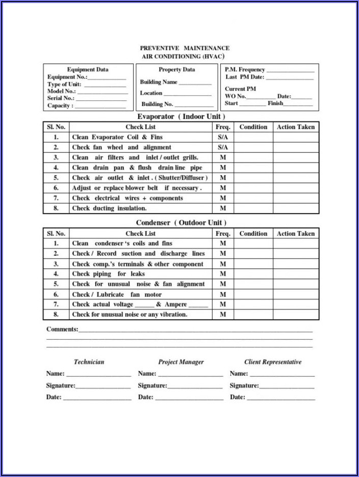 Preventive Maintenance Checklist Form