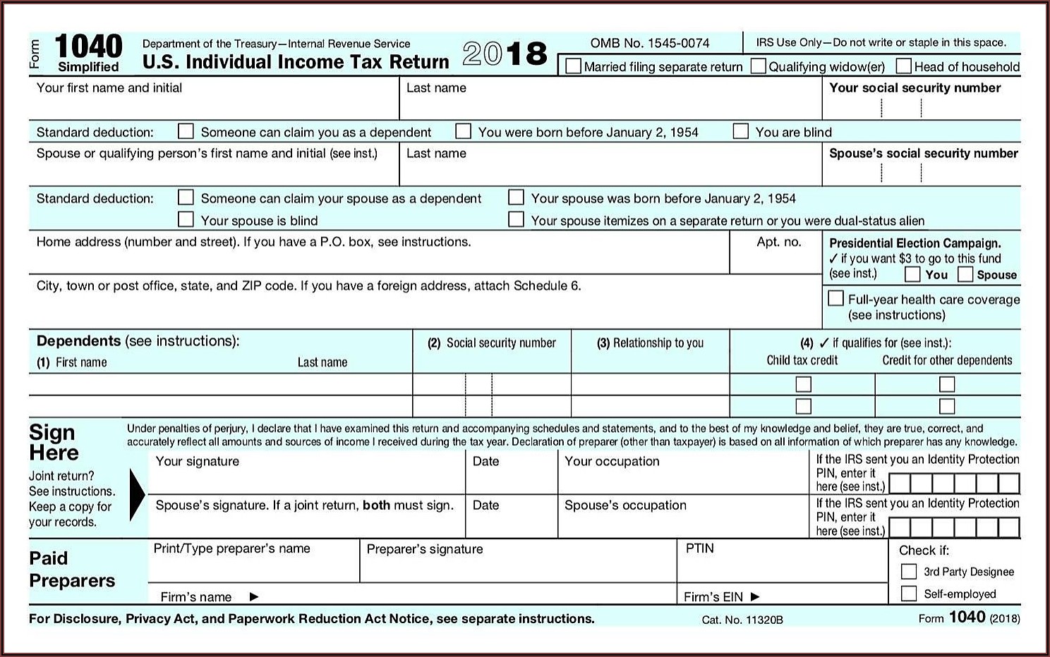 Print Federal Tax Form 1040a